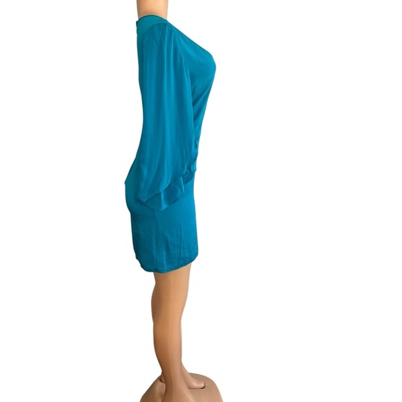 MILLY Aqua Stretch Silk Flutter Sleeve Butterfly Mini Dress - Picture 5 of 10